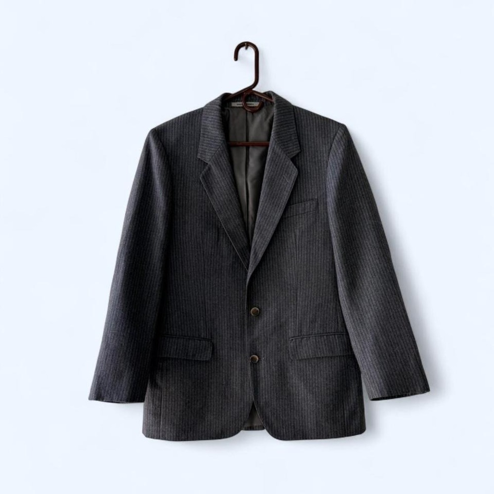Mens‎ Pinstripe Blazer Jacket Made in France Wool Smart Casual Office